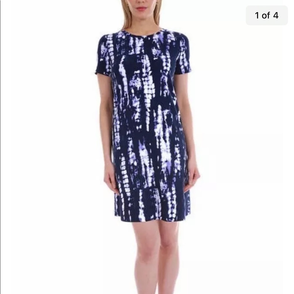 Ellen‎ Tracy Womens Mood Indigo Tie Dye Print Shirt Dress Pima Cotton Medium